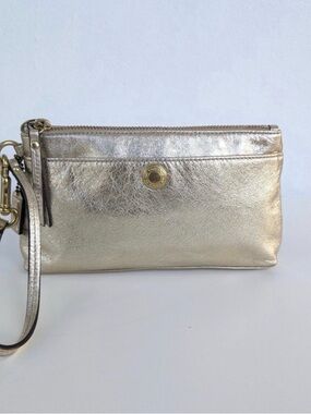 Coach Gold Leather Wristlet Clutch - Gold